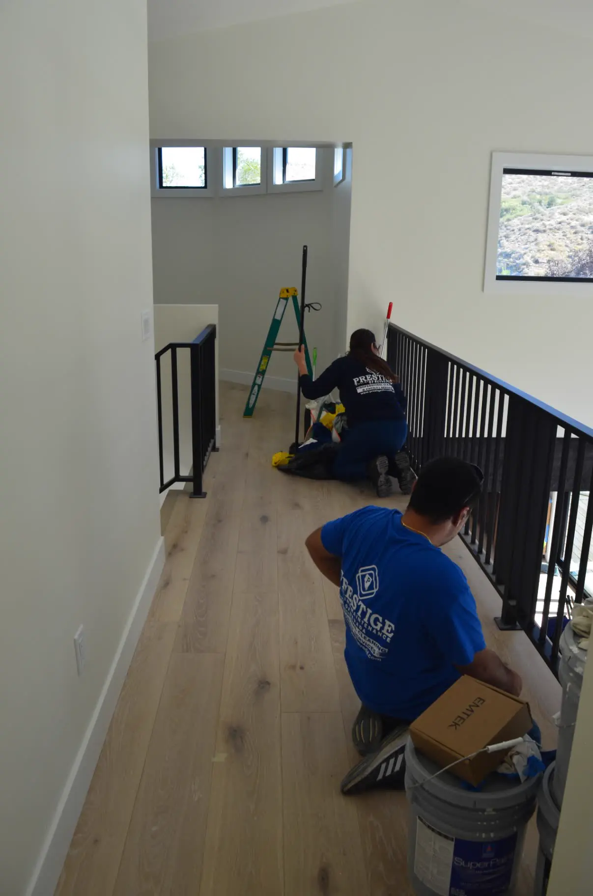 Commercial interior hallway during final detail cleaning