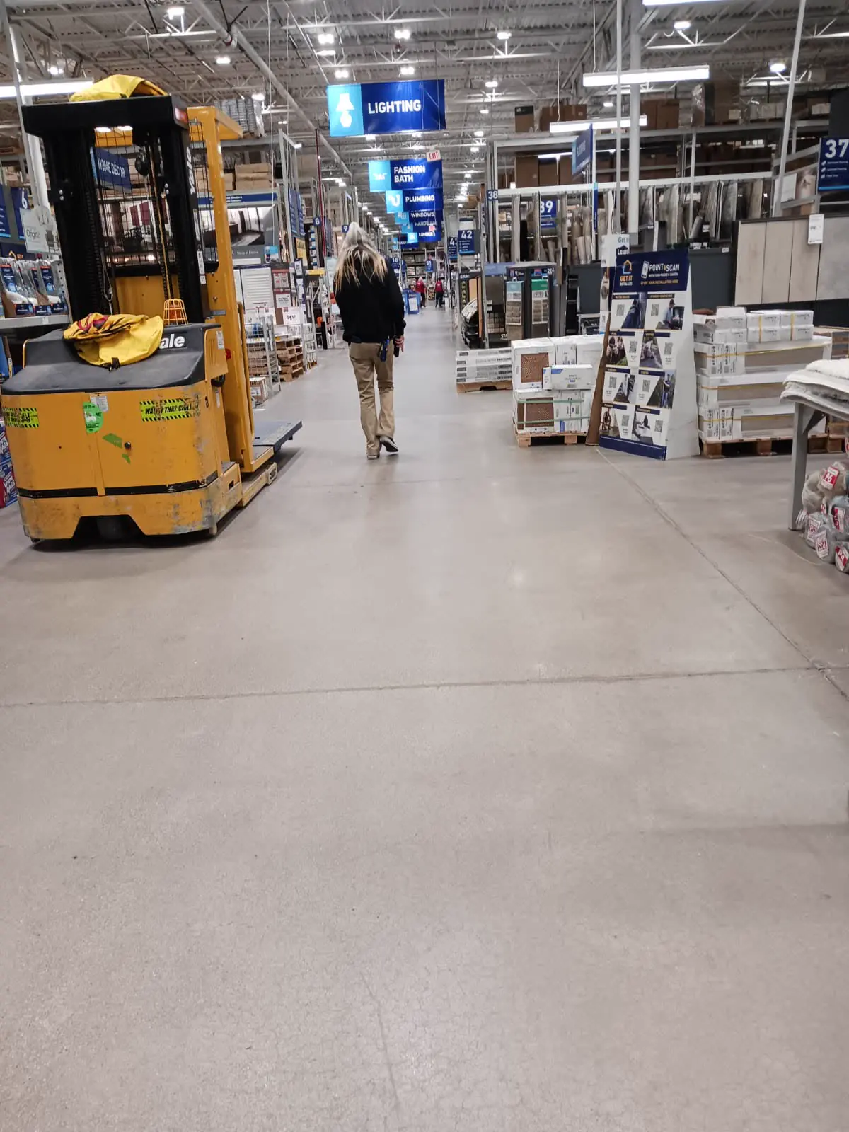 Warehouse concrete floor after machine scrubbing